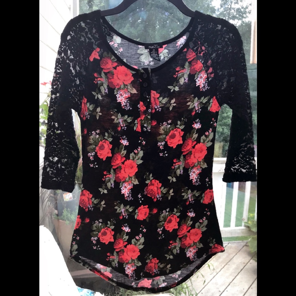 Rue21 Floral Shirt  with Laced Sleeves